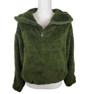 Free People Sweater‎ Womens XS Big Sky Green Half Zip Pullover Fuzzy Faux Fur